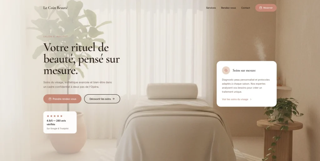 Premier écran Création Site Internet Institut De Beauté