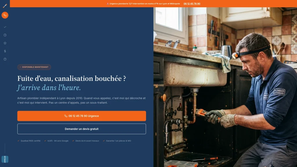 Création site internet plombier indépendant à Lyon avec landing page professionnelle desktop