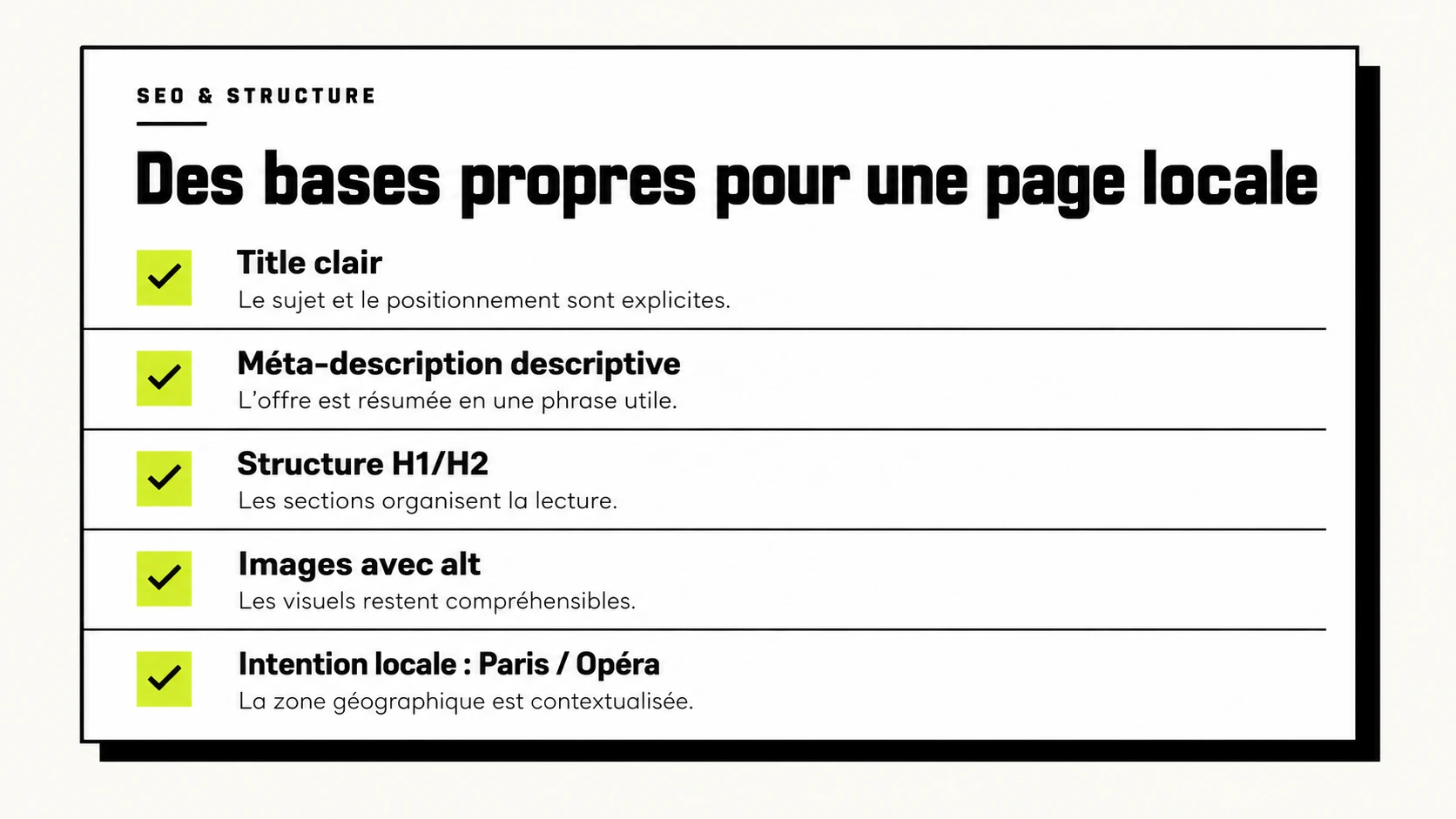 Résumé des bases SEO locales pour rendre une page d’institut plus compréhensible par Google