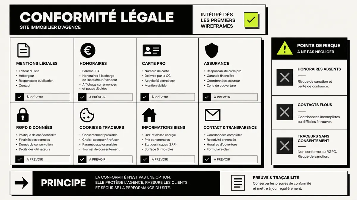 Illustration création site web immobilier avec parcours agence, annonces et demandes de mandat