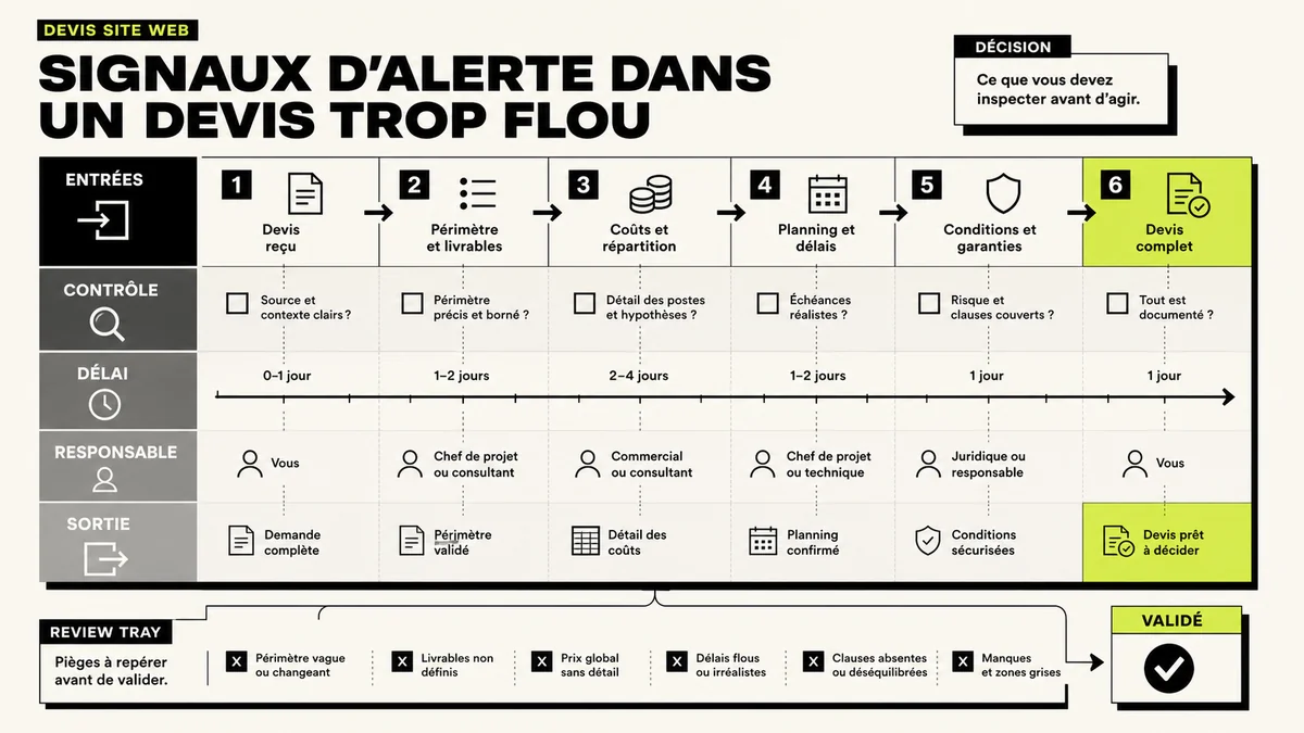 Illustration devis création site web pour les signaux d'alerte dans un devis trop flou