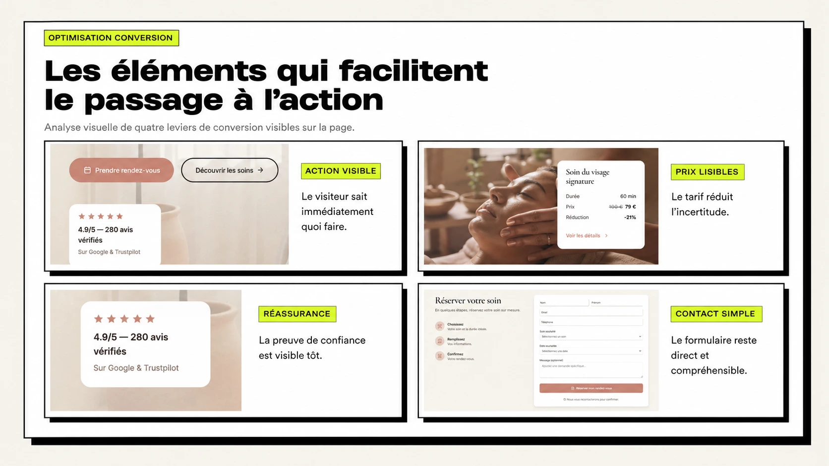 Repères de conversion pour faciliter la demande de rendez-vous sur une page beauté