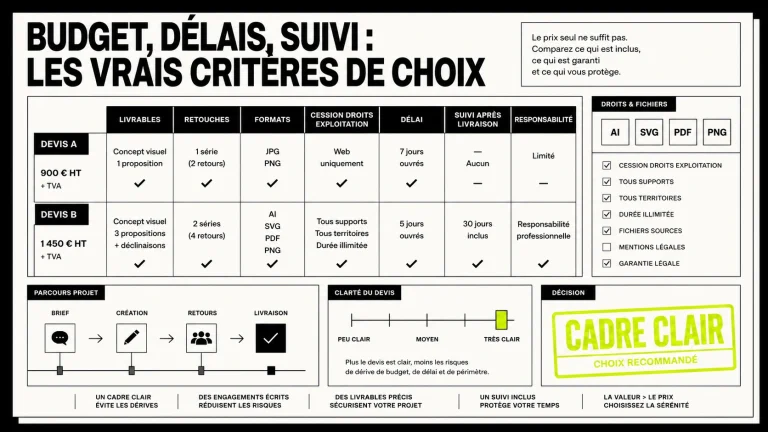 Illustration graphiste freelance face à une agence de communication pour PME